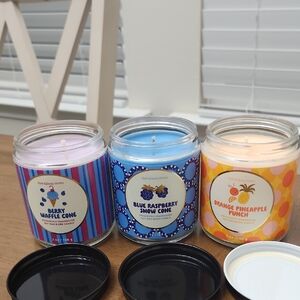 Berry Waffle Cone, Blue Raspberry Snow Cone, Orange Pineapple Punch